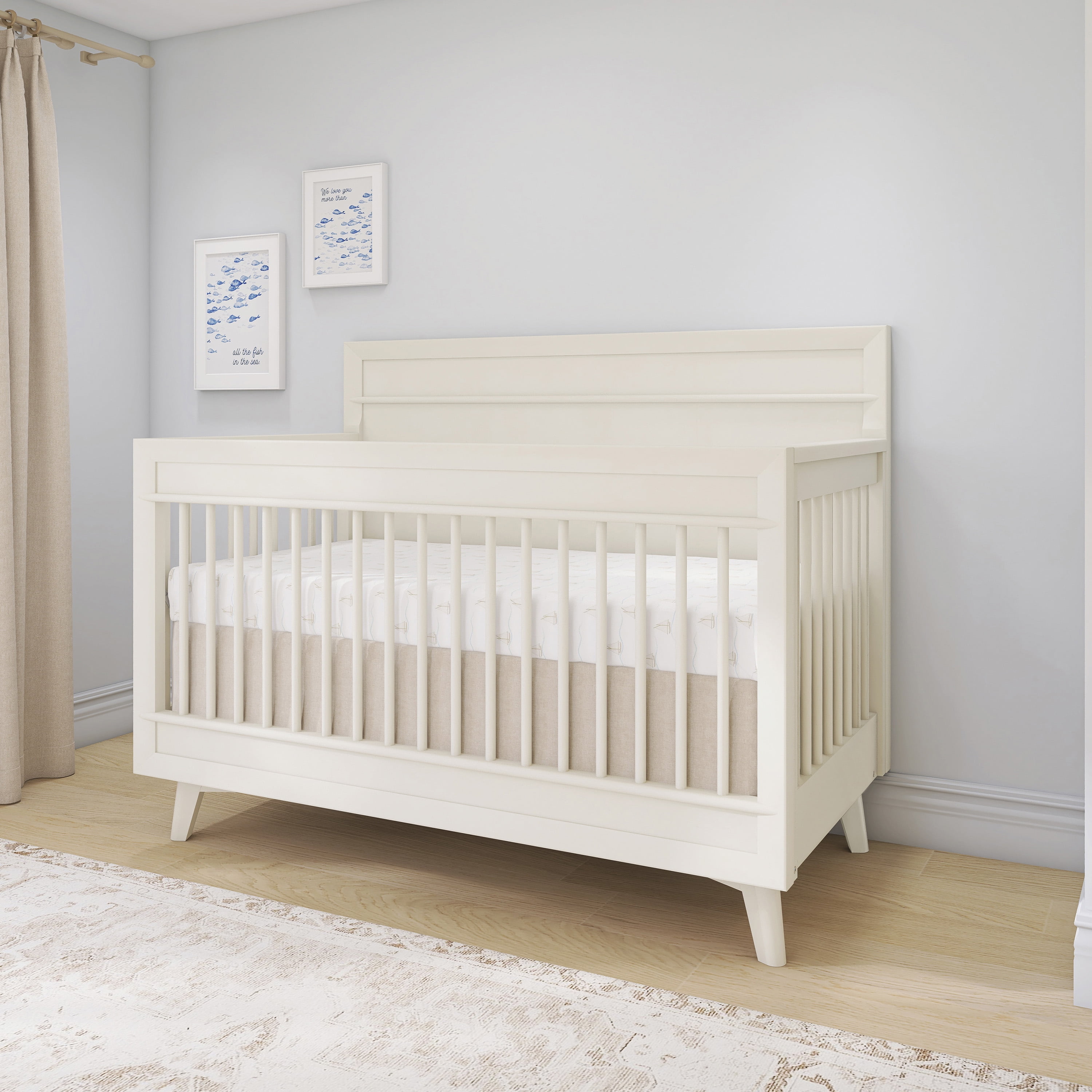 Evolur Loft Antilia Mid Century 4-in-1 Convertible Crib, Vanilla Bean