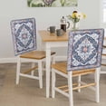 thumbnail image 5 of Bohemian Chair Back Covers Set of 1, Vintage Tribal Boho Floral Monaco Ethnic Style Blue Stretch Dining Chair Back Slipcovers Removable Seat Cover for Kitchen Restaurant Hotel Cafe, 5 of 9