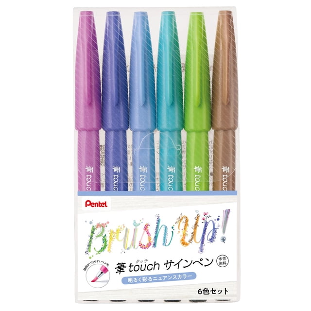 Set de 6 Marcadores Pentel Brush Touch con Punta de Pincel