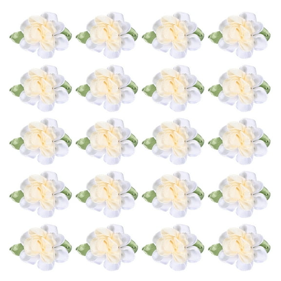 Uxcell 1 Inch Ribbon Flowers Bows for Crafts Mini Satin Roses Flowers for Wedding Home Decor Beige/White 20 Pack