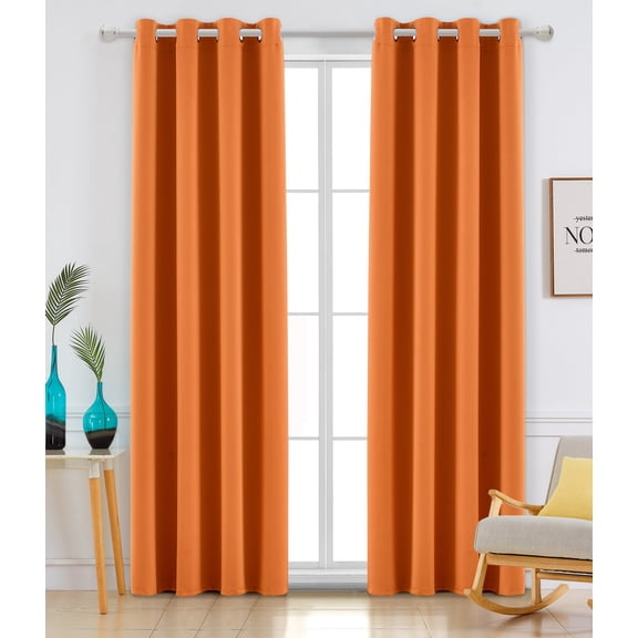 Ruthy's Textile 2 Piece Thermal Room Darkening Blackout Window Curtain Grommet Panels 54" X 84" Total Width 108" X 84" Orange