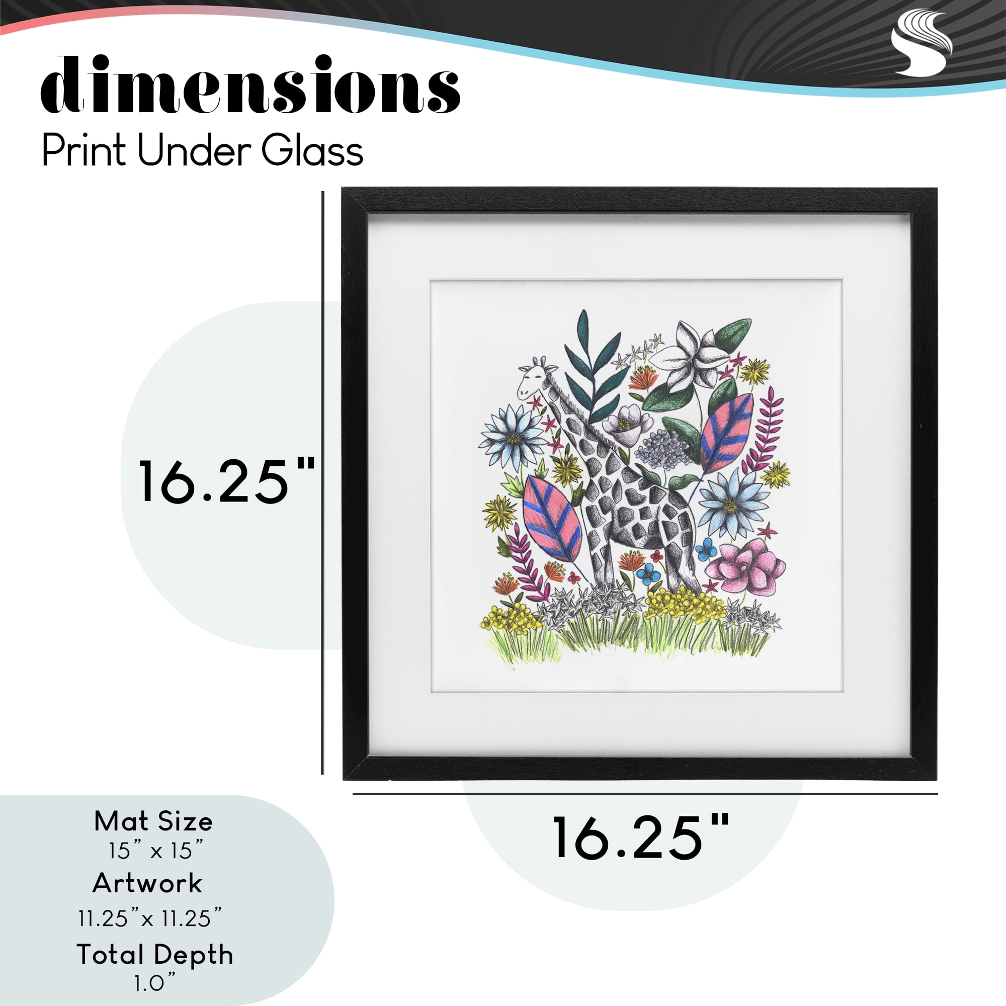 Giraffe in Midst of Flowers Black Framed Print Under Glass, design by Cecilia Battaini