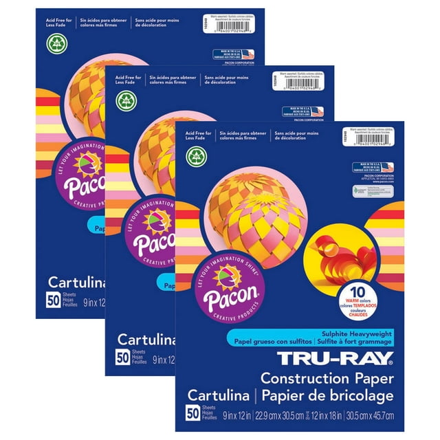 Papel De Construcción Tru-Ray Warm Surtido 12" X 18" 50 Hojas Por Paquete 3 Paquetes