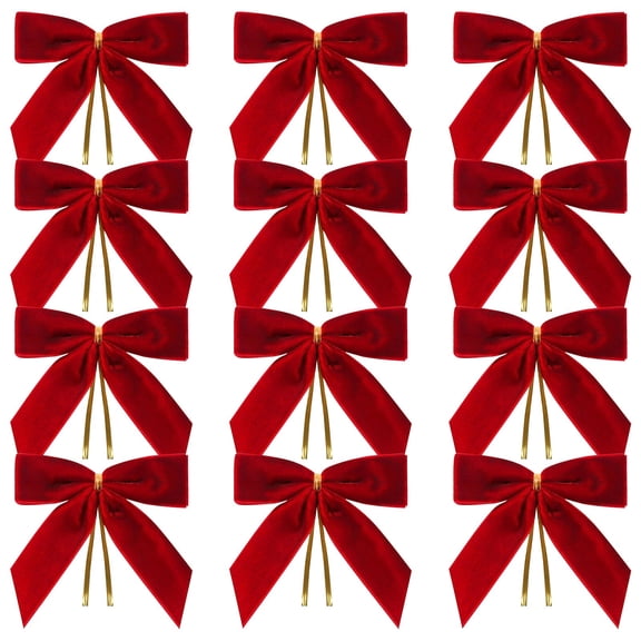 FXMLRLK 12 Pcs Red Velvet Bows for Christmas Tree, 3.54 x 3.54" Christmas Tree Bows for Christmas Tree,Velvet Christmas Bows Ornaments for Gift Wrapping Vintage Decorations,0.98" Wide
