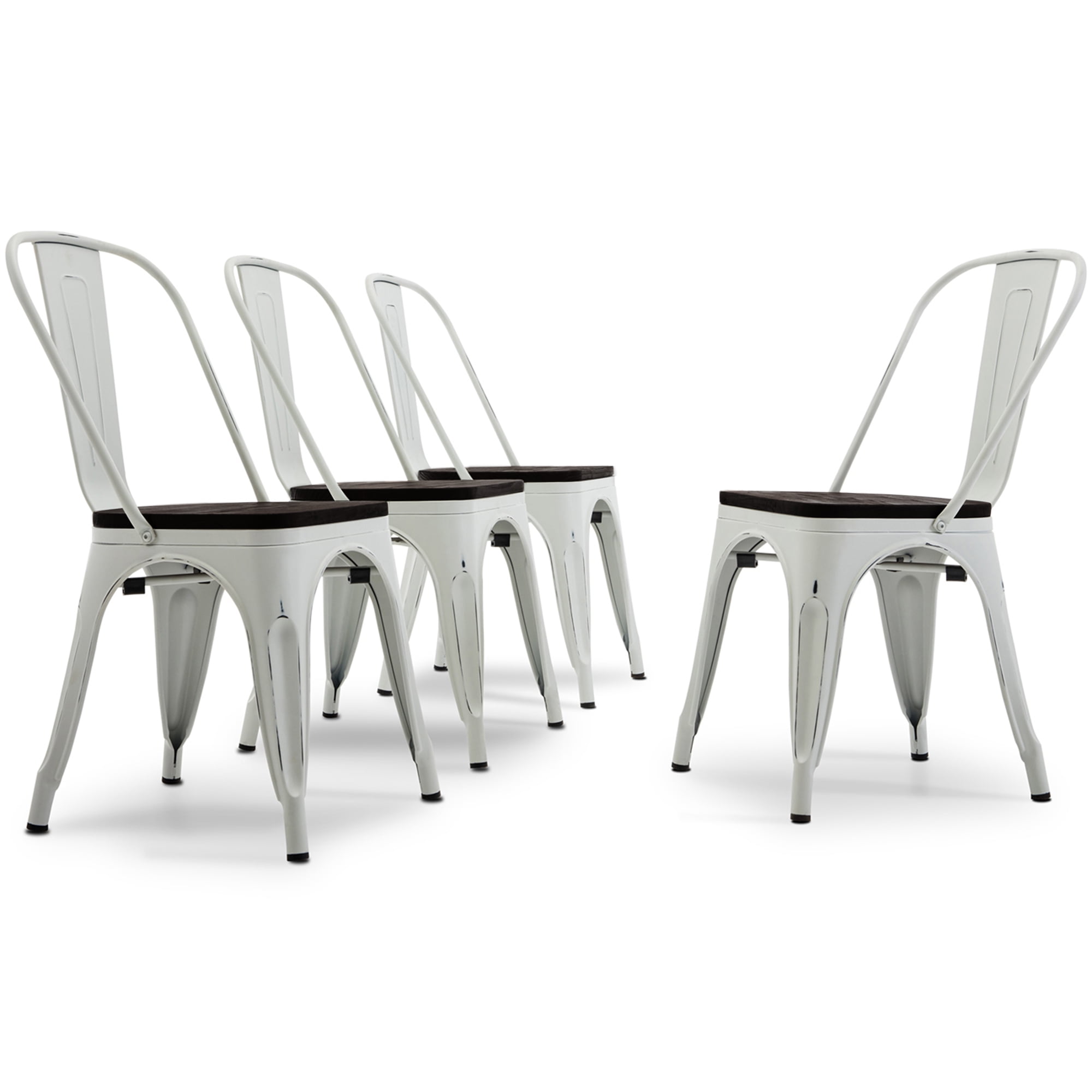 BELLEZE Metal / Wood Dining Chairs [Set of 4] Alexander (Antique