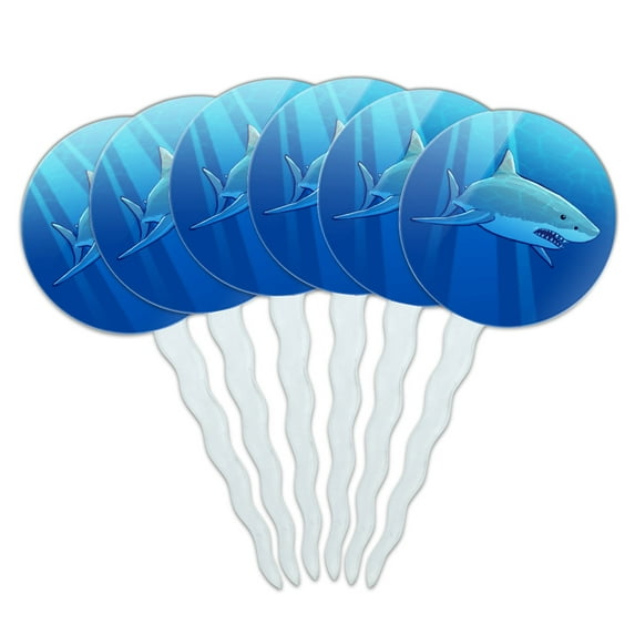 Great White Shark Realistic Cupcake Picks Toppers Decoration Set of 6