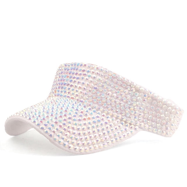 Diamantes de imitación brillantes Visera deportiva lisa Gorra de verano ajustable Gorras con visera para mujeres Hombres Golf Tenis Ciclismo Correr Trotar Gorra blanca Diamante AB blanco