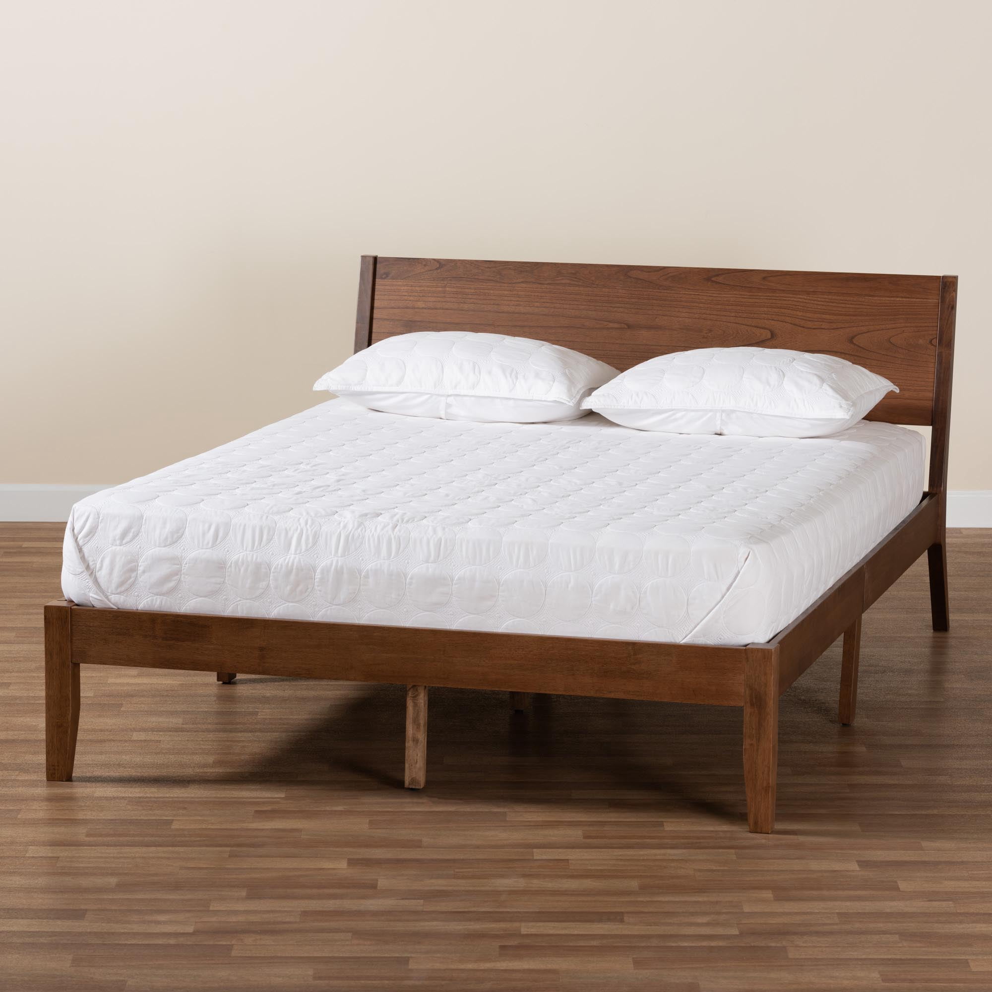 Baxton Studio Salvatore Mid-Century Modern Walnut Brown Finished Wood Queen Size Platform Bed