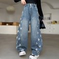 thumbnail image 6 of YUEHUA white jeans girls baggy, Girls Loose Denim Pants For Kids With Side Star Detail, 6 of 8