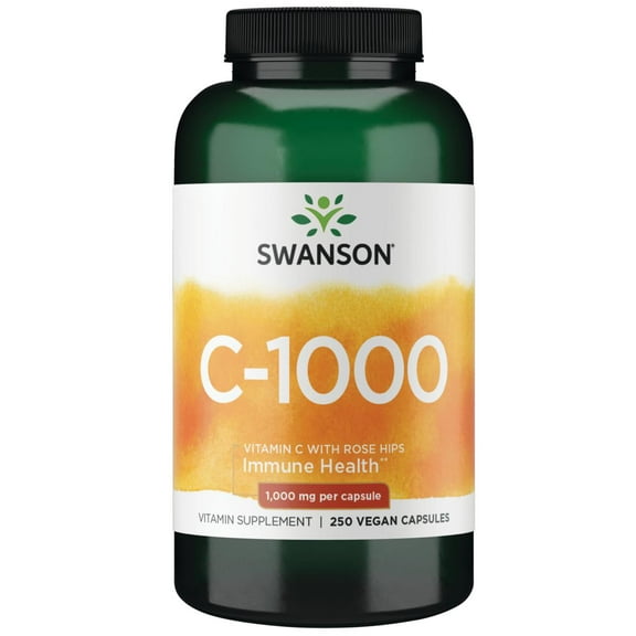 Swanson Vitamin C with Rose Hips Immune System Support Skin Cardiovascular Health Antioxidant Supplement 1000 mg 250 Capsules (Caps)