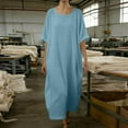 thumbnail image 5 of purcolt Maxi Dress for Women Cotton Linen Short Sleeve Crewneck Oversized Long Dress Casual Loose Fit Summer Dresses for Beach Vaction, 5 of 6