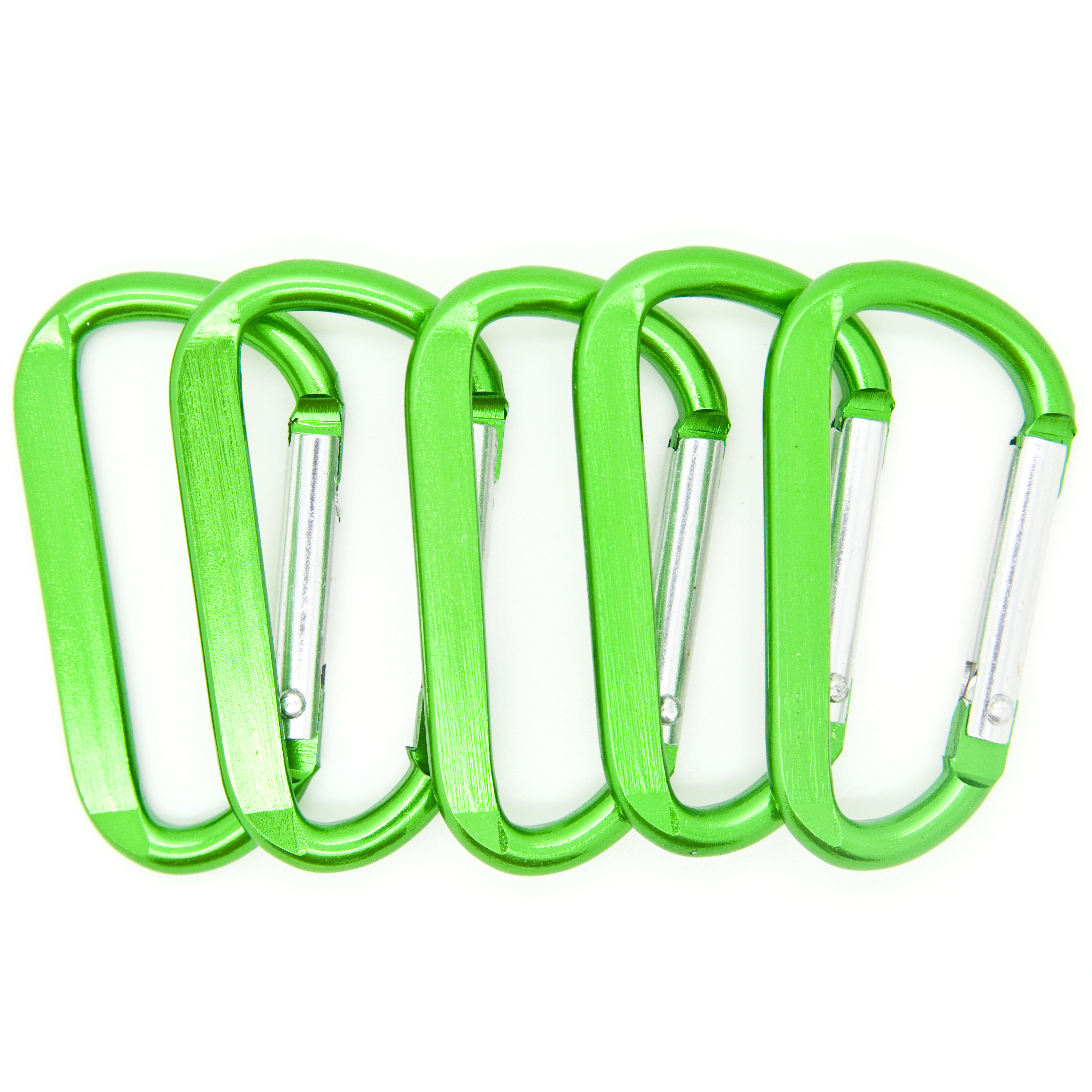100 pcs - 2.25 inch Green Aluminum Carabiner D Shape Flat Edge, Keychain Clip, Spring Snap Key Chain Clip Hook