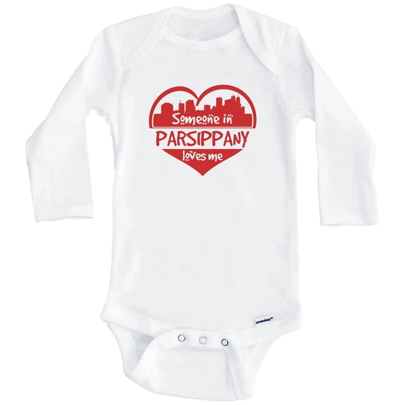 Someone in Parsippany Loves Me Parsippany New Jersey Skyline Heart One Piece Baby Bodysuit (Long Sleeve), 0-3 Months White