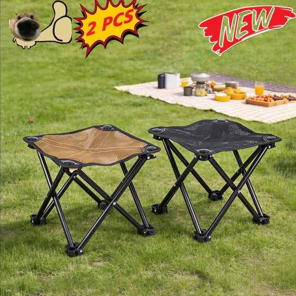 Tarmeek 2 Pcs Breathable Mesh Camping Chairs, Portable Outdoor Folding Stool, Lightweight Sturdy Stainless Steel Frame for Fishing Hiking Queuing, Compact Storage Portable stool