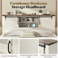thumbnail image 4 of PLAUIN 44" H farmhouse King Bed Frame, Rustic Wood Platform with Bookcase Headboard, White, 4 of 9