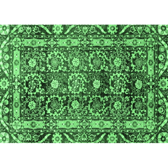 Ahgly Company Indoor Rectangle Oriental Emerald Green Traditional Area Rugs, 2' x 5'