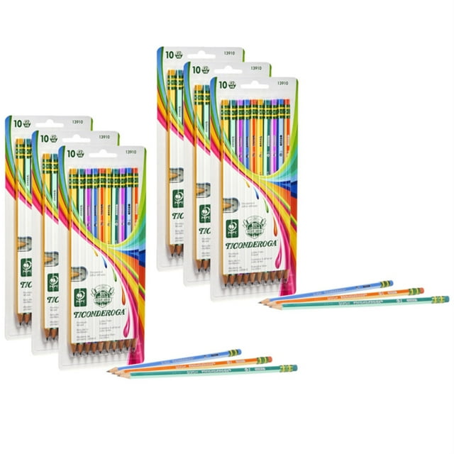 Ticonderoga Pencils, #2 Soft, Neon Stripes, Presharpened, 60 Count, 6 Pack