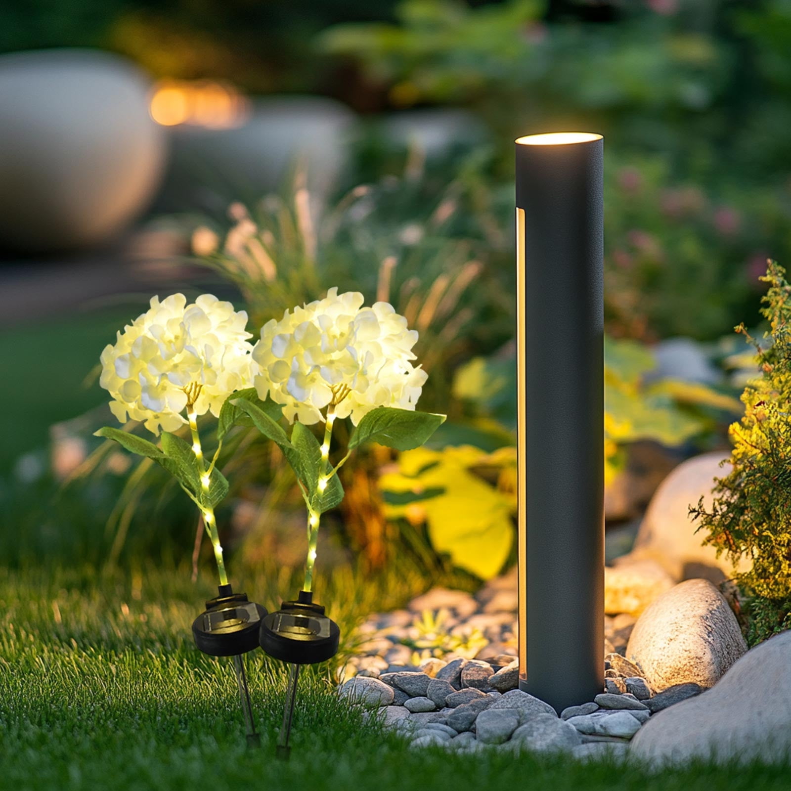 Summer Savings Clearance! Boovnll Solar Flowers Outdoor Water Proof, 2 Pack Artificial Hydrangea Bouquet Outdoor Solar Lights, Solar Flowers for Outdoor Garden Yard Patio Decor, Solar Garden Lights