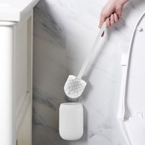 Vadktai Toilet Brush with Ventilated Drying Holder, Silicone Toilet Bowl Brush Bathroom Cleaning Bowl Brush Kit Sturdy Cleaning Toilet Brush, Floor Standing & Wall Mounted Without Drilling