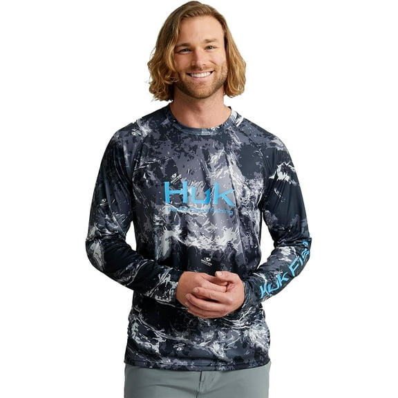HUK Men's Pursuit Pattern Crew Sleeve, Performance Shirt