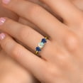thumbnail image 4 of Gem Stone King 18K Yellow Gold Plated Silver Simulated White Opal and Blue Created Sapphire Engagement Ring for Women | 1.70 Cttw | Round Cabochon 5MM | Gemstone October Birthstone | Size 5, 4 of 6