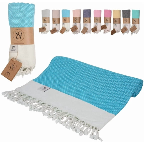 NOVA Luxury Linen - Quick Dry Turkish Beach Towels | 100% Organic Cotton, Sand Free, Prewashed, 37 x 71 Inches (Turquoise)