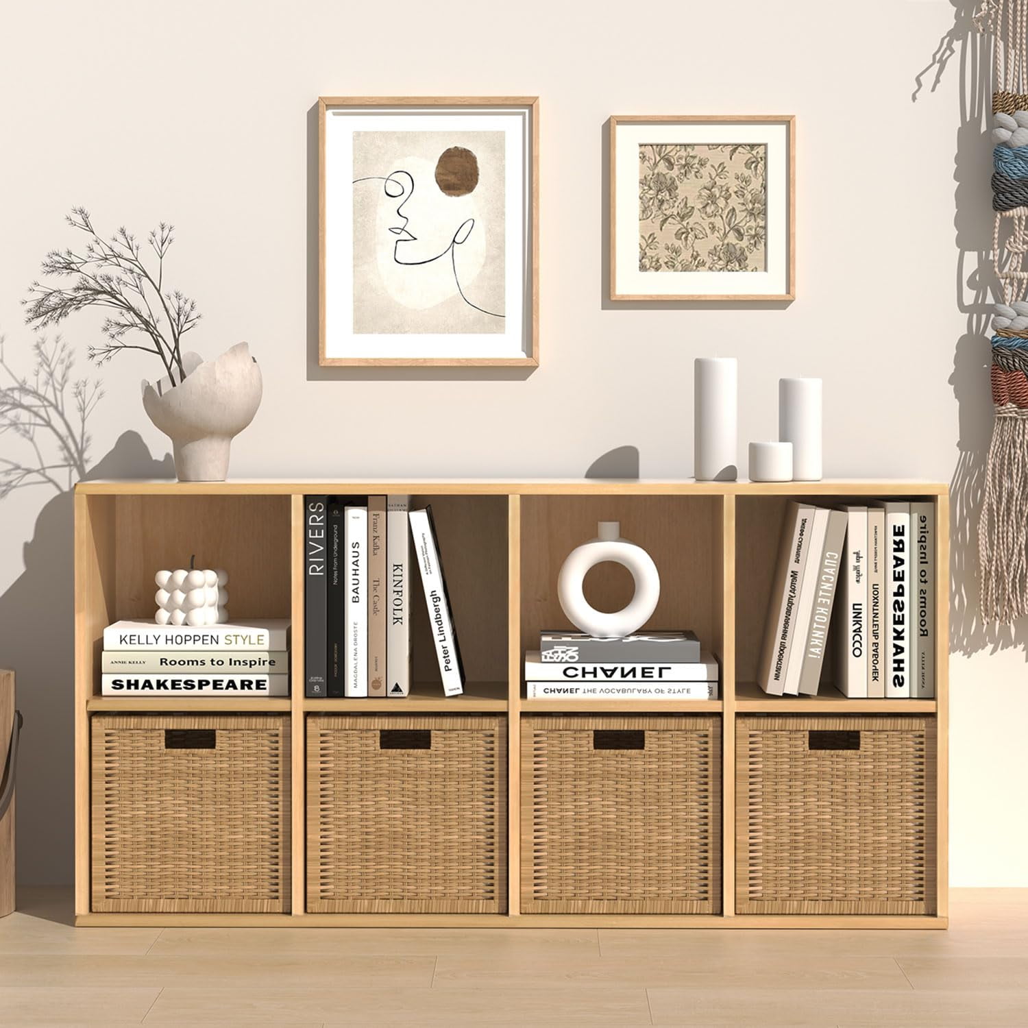 NEWADARA Wooden 8 Cube Storage Organizer with Closed Back Panel,Cube Shelf Cubby Storage Organizer with Compartments for Living,Bookshelf for Adult
