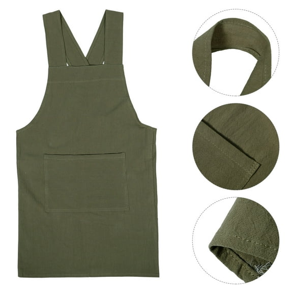 HEANUJJ Adjustable Cross Back Canvas Apron with Multiple Pockets Green