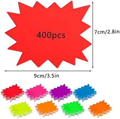 400 Pieces Yard Sale Price Stickers, Vision Board Supplies Starburst Neon Poster Decorations for Fluorescent Bulletin Board Decorations Retail Yard Garage Sale Signs (3.5 * 2.8 Inch)