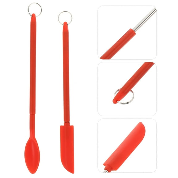 PAMINGONO 1 Set Mini Telescopic Spatula And Spoon For Travel Use Baking Tools Silicone Red