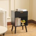thumbnail image 7 of Fluted Black Nightstand with Charging Station, Mid Century Modern Bedside Table with Drawers and Outlet,Side Tables Living Room, Wooden Night Stand for Bedroom, Office (Black), 7 of 7