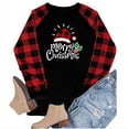 thumbnail image 5 of Long Sleeve Round Neck Christmas T-Shirt for Women Merry Christmas Buffalo Plaid Raglan Holidays Baseball Tee Tops, 5 of 5