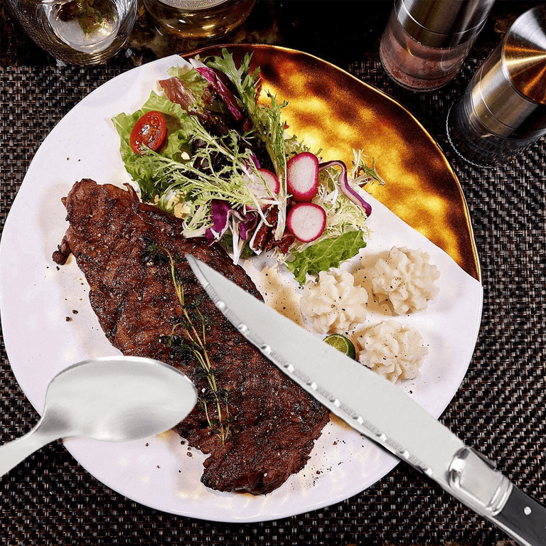 D.Perlla Steak Knives, Super Sharp Straight Edge Steak Knife Set of 8,  Professional Straight Edge Kitchen Table Dinner Knives, Elegant High Carbon