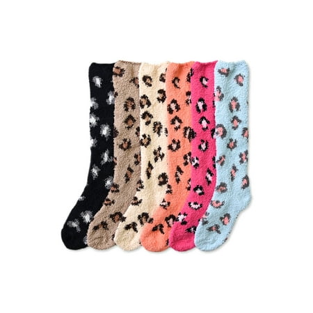 

Women 6 Pairs of Cozy Plush Soft 22 Knee High Socks [Pattern: LEOPARD]