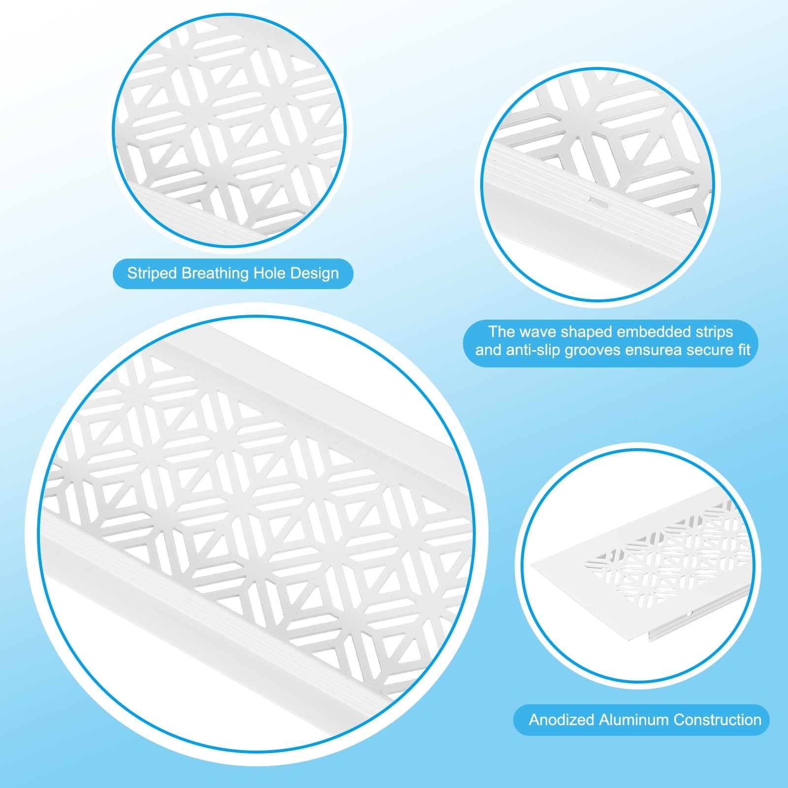 Uxcell 5 Set 10 x 3 Inch Door Air Vent Cover, Heavy Duty Aluminum Grille Ventilation Cover Louvered with Mounting Screws for Cabinet Wardrobe Door, White