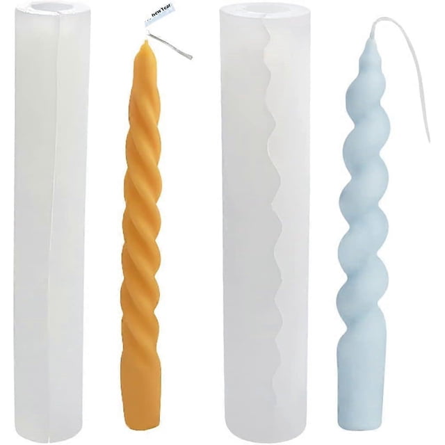 Set of 2 Spiral Candle Molds Twist Candle Mold Silicone Candle Mold Cylindrical Cake Decorating Round Shape Soap Mold Fondant Flower Mold Resin Flower