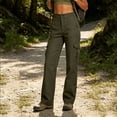 thumbnail image 7 of Women's Soft Fabric Straight Leg Pants with Pockets Mid Elastic Waist, Casual Hiking Jogging Work Outdoor Business Travel, Womens Trousers Loose | VerBelle,Army Green L, 7 of 7