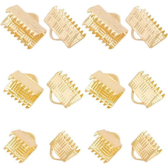 1 Box 60Pcs 3 Size Pinch Crimp Ends 18K Gold Plated Rectangle Ribbon Clamp Ends Connectors Bookmark Fastener Clasps for DIY Jewelry Making Bracelets Necklaces