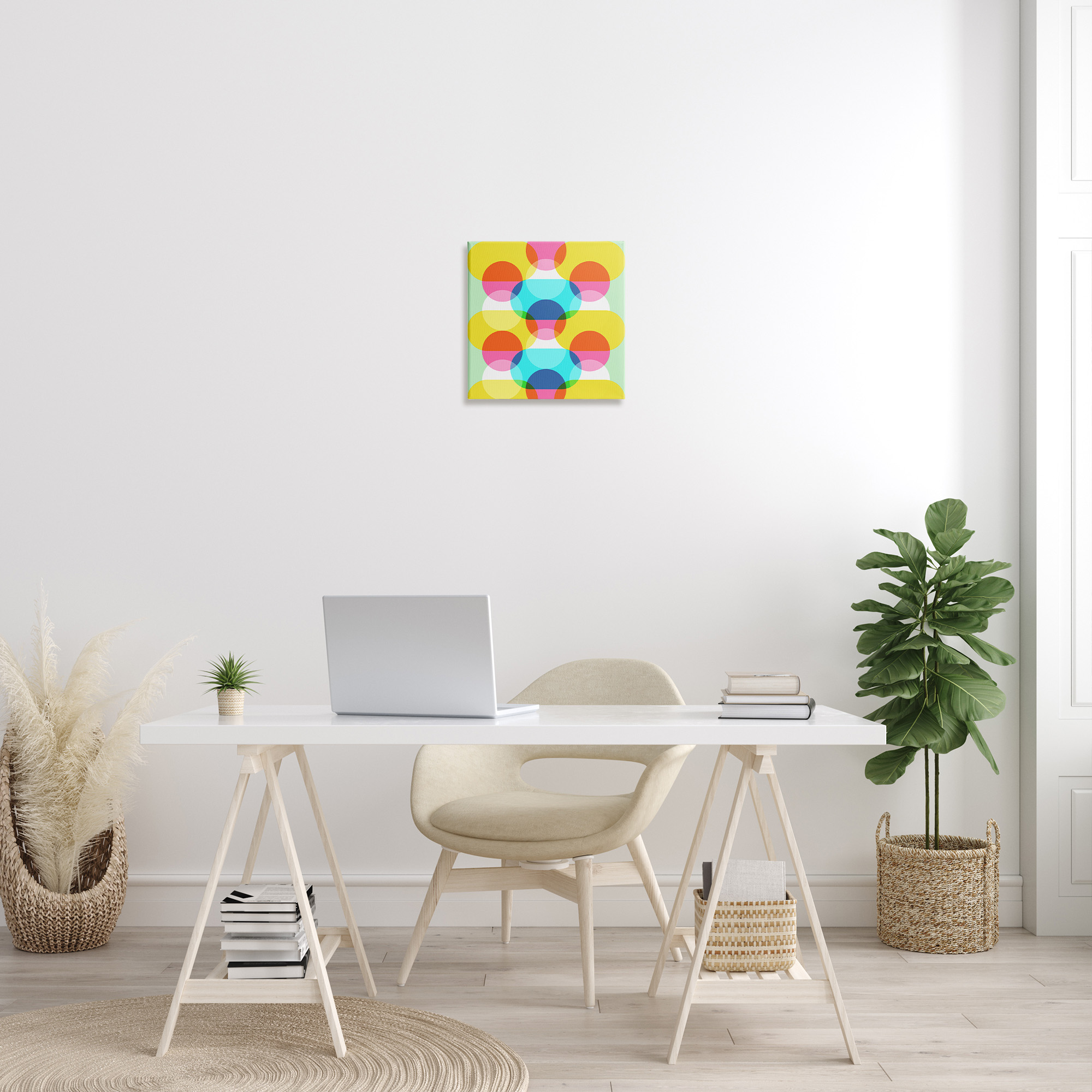 Stupell Industries Vivid Layered Shapes Pattern Abstract Painting Gallery Wrapped Canvas Art Print Wall Art, 17 x 17