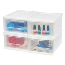 IRIS USA 7 Qt. Small Plastic Stacking Drawer, Stackable Storage Organizer Unit with Sliding Drawer for Bedroom Kitchen Under Sink Pantry Craft Room Dorm Office, White, 4-Pack