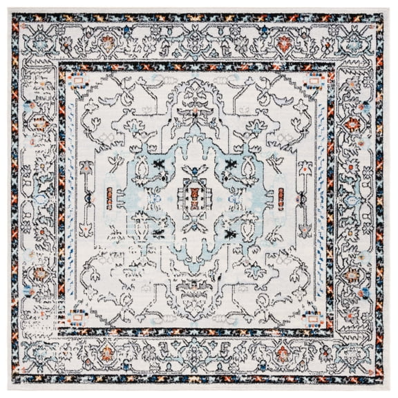 SAFAVIEH Tulum Mattie Oriental Area Rug, Ivory Grey/Blue Rust, 6'7" x 6'7" Square