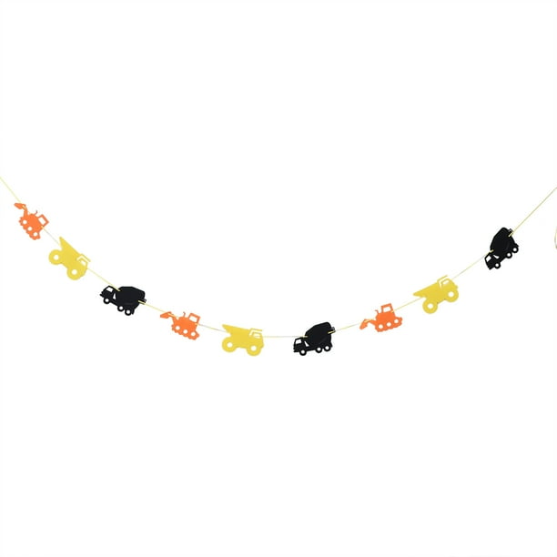KAKOWELY Banderín decorativo con temática de vehículos de construcción, banderín para fiestas, decoración colgante (banderín con forma de vehículo amarillo y negro)