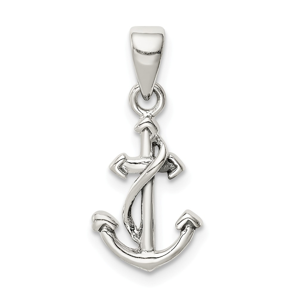 925 Sterling Silver Polished Nautical Ship Mariner Anchor Pendant
