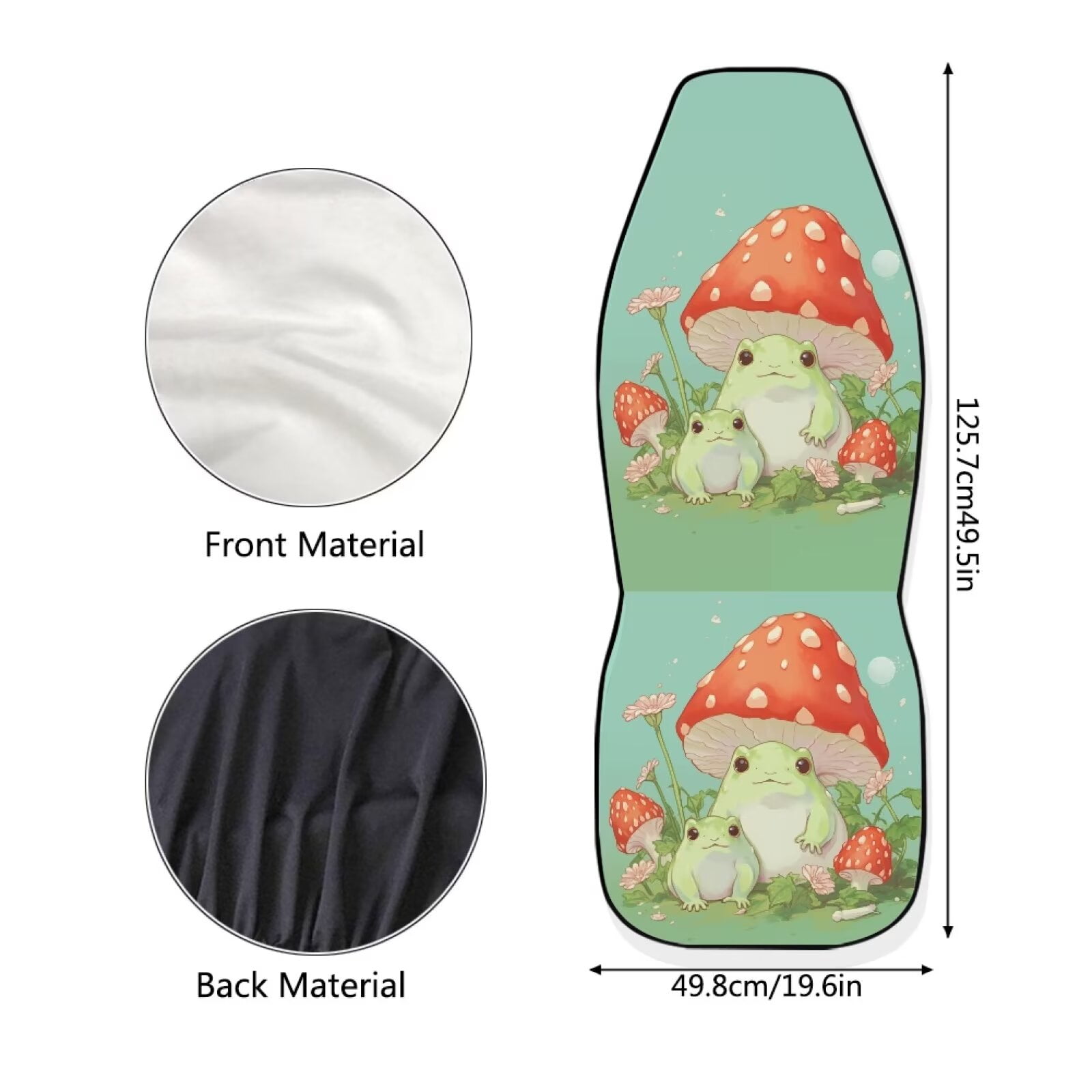 Uourmeti Cute Car Accessories for Women Girl Mushroom Frog Green Print Front Seat Car Covers Set of 2 Bucket Seat Protector Universal Fit Most Truck Suv Van Cars Vehicle Interior Decor