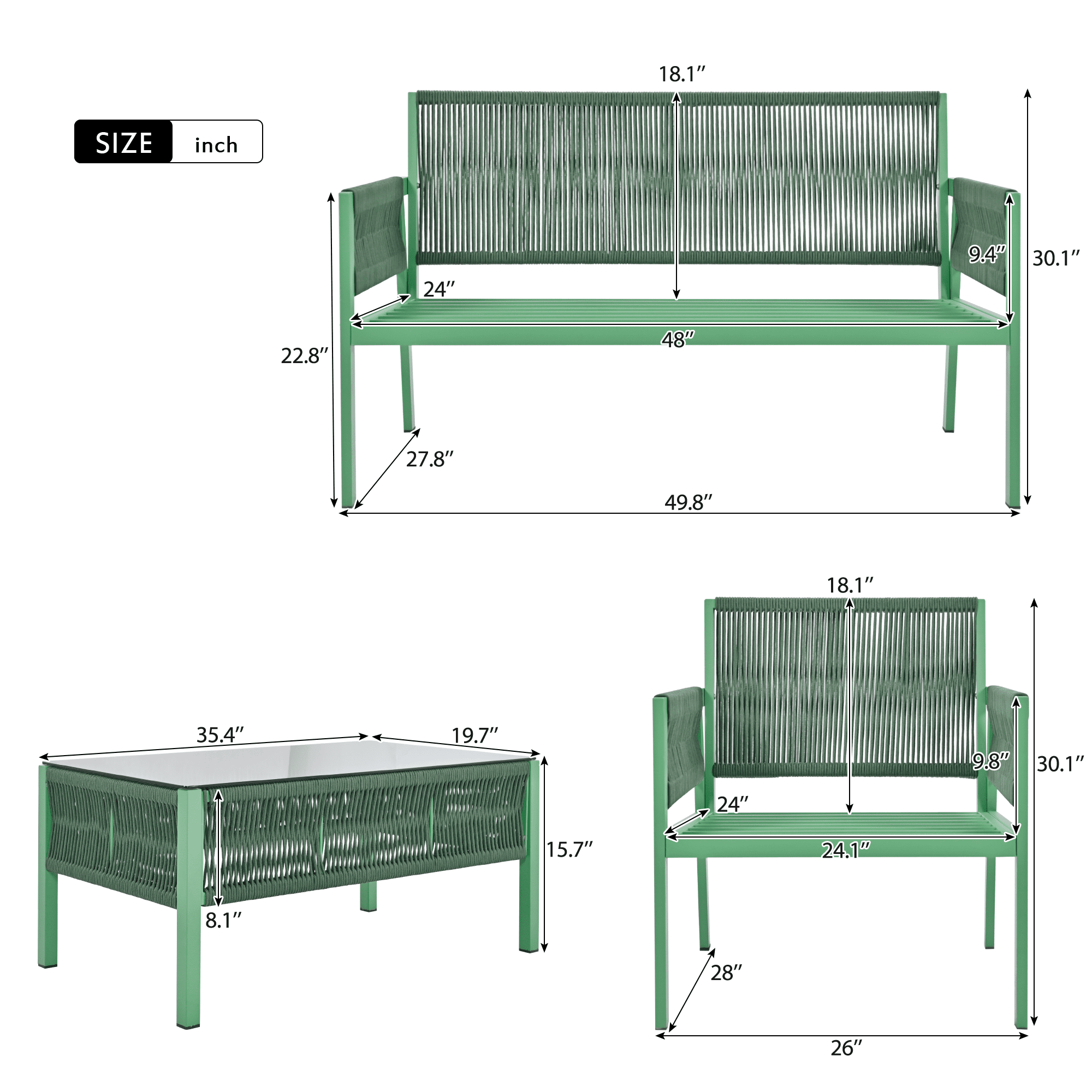 Aimee Lii 4-Pieces Patio Furniture Set, Patio Conversation Set with Tempered Glass Table and Thick Cushion, Outdoor Furniture for Backyard Porch Balcony (Fluorescent Yellow & Green) Aimee Lii 4-Pieces Patio Furniture Set, Patio Conversation Set with Tempered Glass Table and Thick Cushion, Outdoor Furniture for Backyard Porch Balcony (Fluorescent Yellow & Green)
