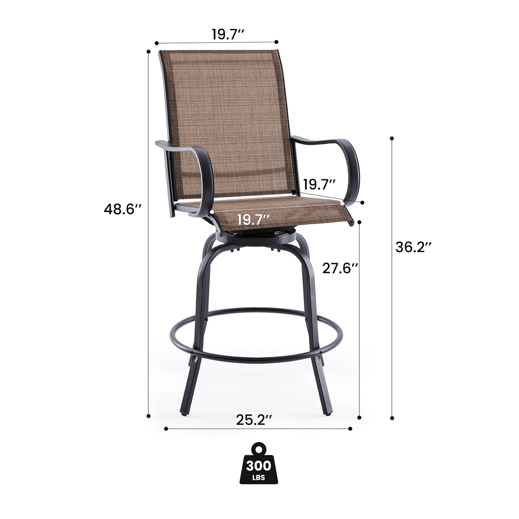 MAYEERTY 4-Piece Outdoor Bar Height Tall Stools Set,Textilene,360°Swivel, Ergonomic for Balcony, Brown