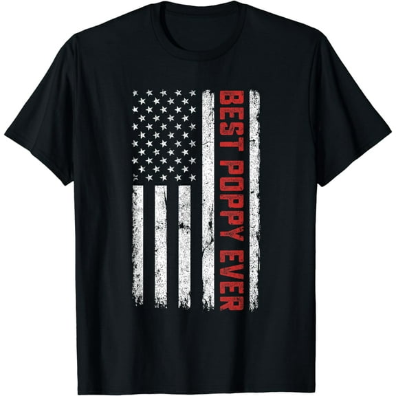 USA American Flag Best Poppy Ever Retro Fathers Day T-Shirt