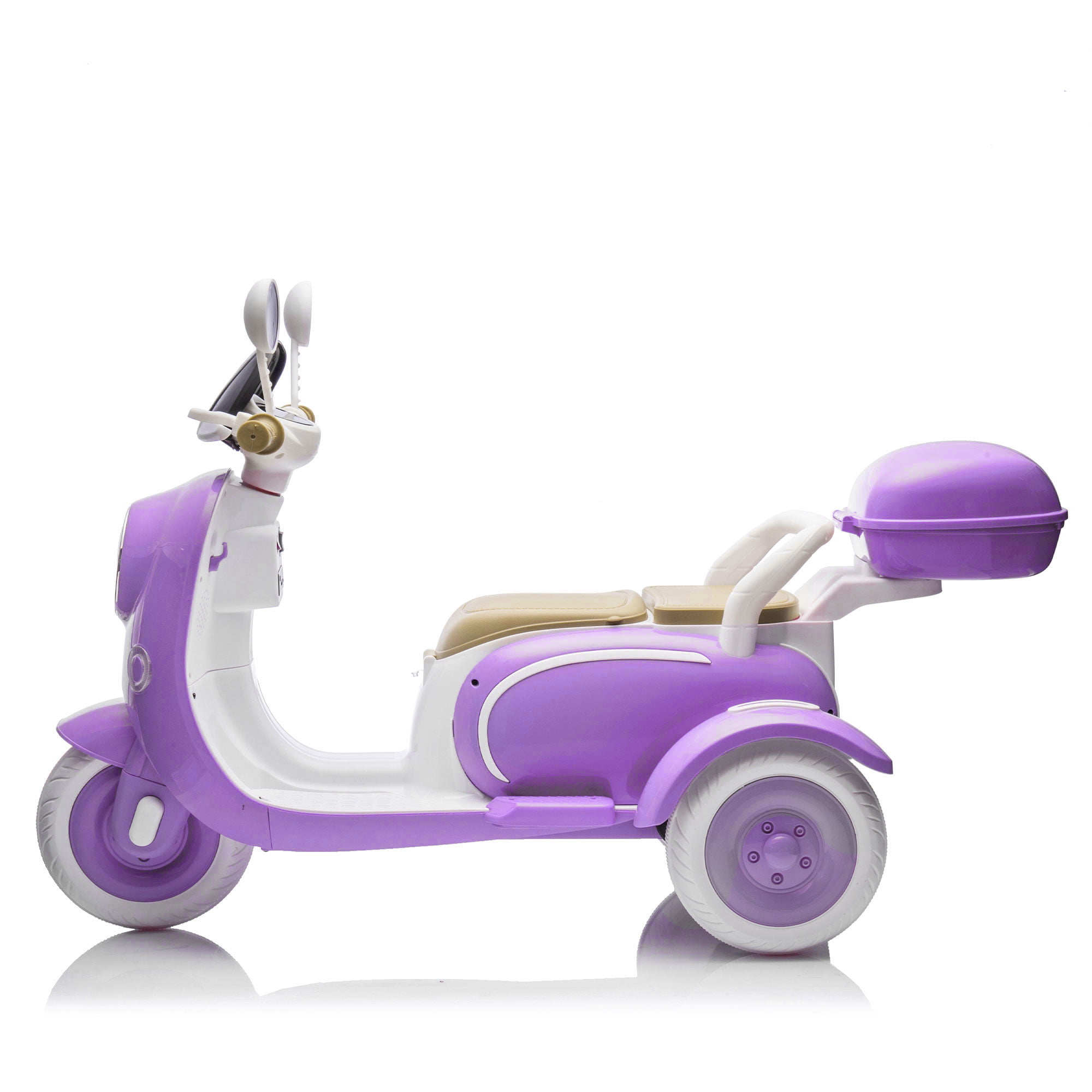 Urday 12V Kids Electric Motorcycle with Parent Seat, Dual 25W Motors 3-Wheeled Ride On Toy, Bluetooth Music, USB, High Weight Capacity 132 lbs, Beige