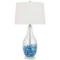thumbnail image 2 of 360 Lighting Marnie Modern Coastal Table Lamp 28" Tall Blue Art Glass White Fabric Drum Shade for Bedroom Living Room Bedside Nightstand Office House, 2 of 8