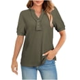 thumbnail image 1 of CHGBMOK Womens Blouses Summer Solid Color V-Neck Button Up Knit Short Sleeved Shirt M, 1 of 8